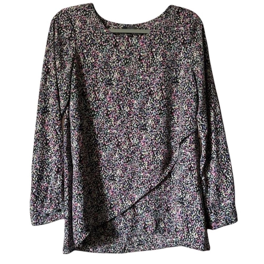 THE LIMITED women’s black with multicolored dots ruffled long sleeved blouse